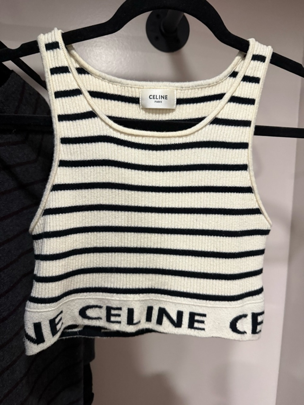Celine Striped Ribbed Racerback Crop - Cream & Black - Picture 3 of 7